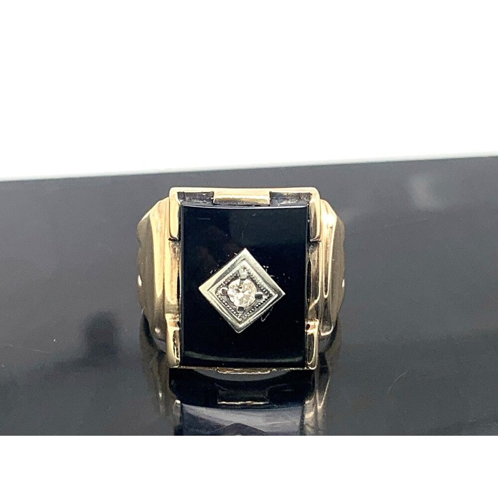 Statement Ring 10k Yellow Gold Diamond Onyx Cocktail Estate Jewelry Size 7.75